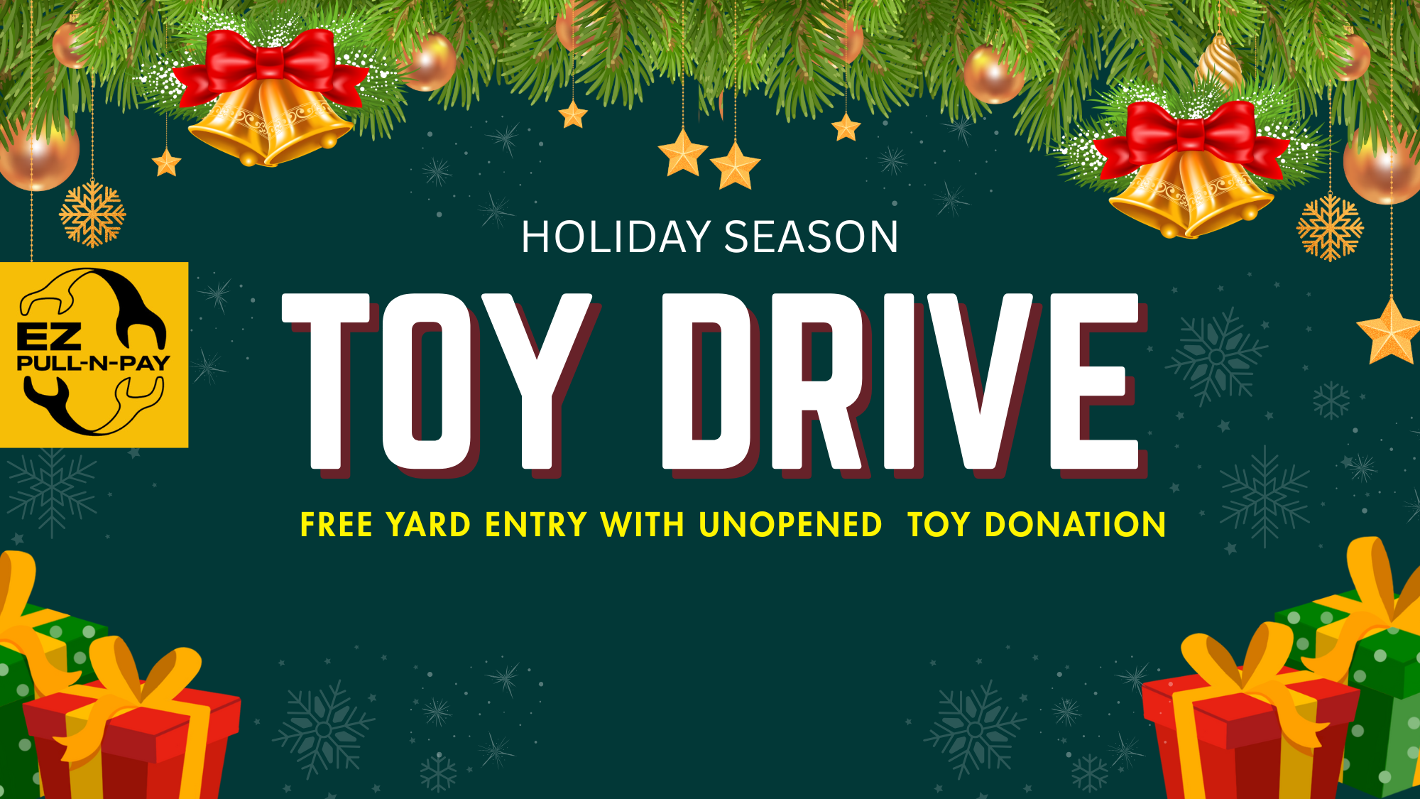 Green Modern Toy Drive Merry Christmas Banner Landscape (16 x 9 in)